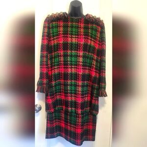 Vintage Anne Crimmins Plaid Long Sleeve Dress - Black, Green, and Red Size L EUC